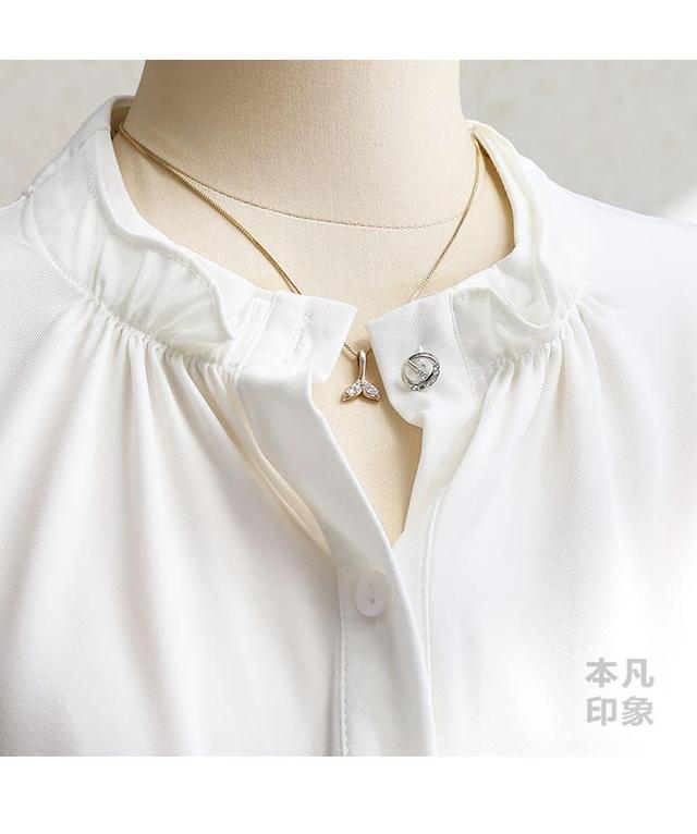 Long Sleeve Band Collar Plain Shirt Product Image