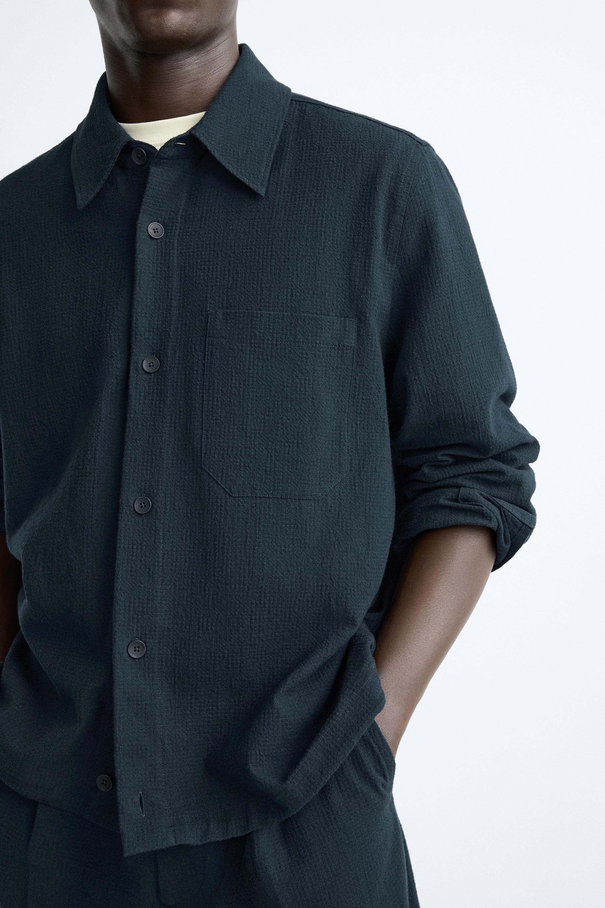 COTTON LINEN BLEND SEERSUCKER OVERSHIRT Product Image