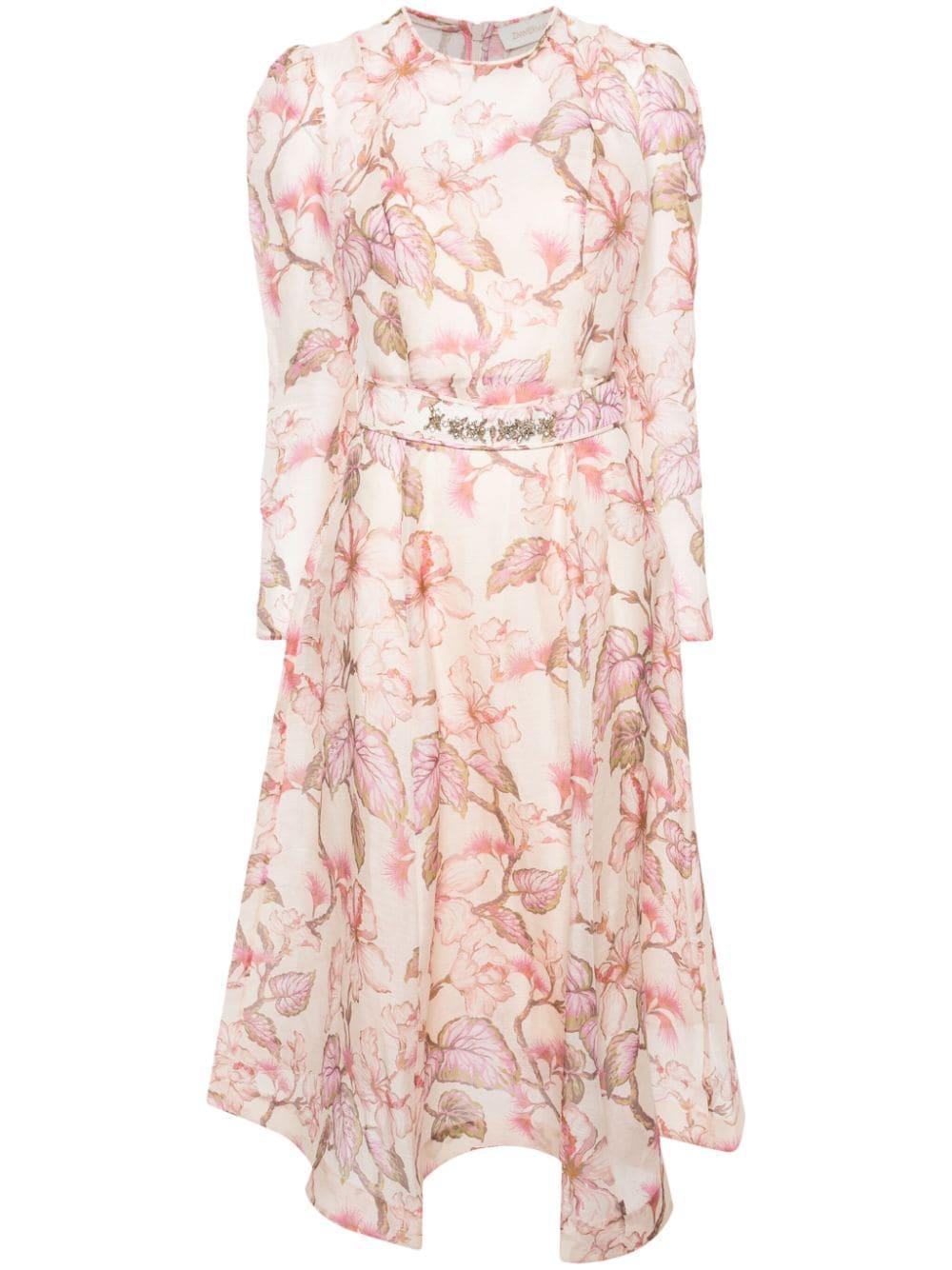 ZIMMERMANN Matchmaker Floral Linen-silk Midi Dress In Neutrals Product Image