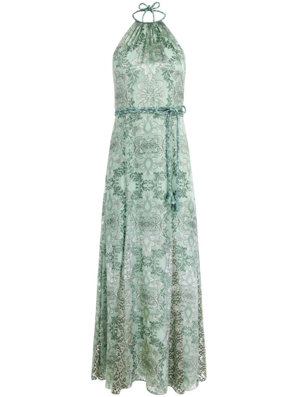 ALICE AND OLIVIA DANIKA HALTER MAXI DRESS WITH BELT Â€“ VANITY PISTACHIO Product Image