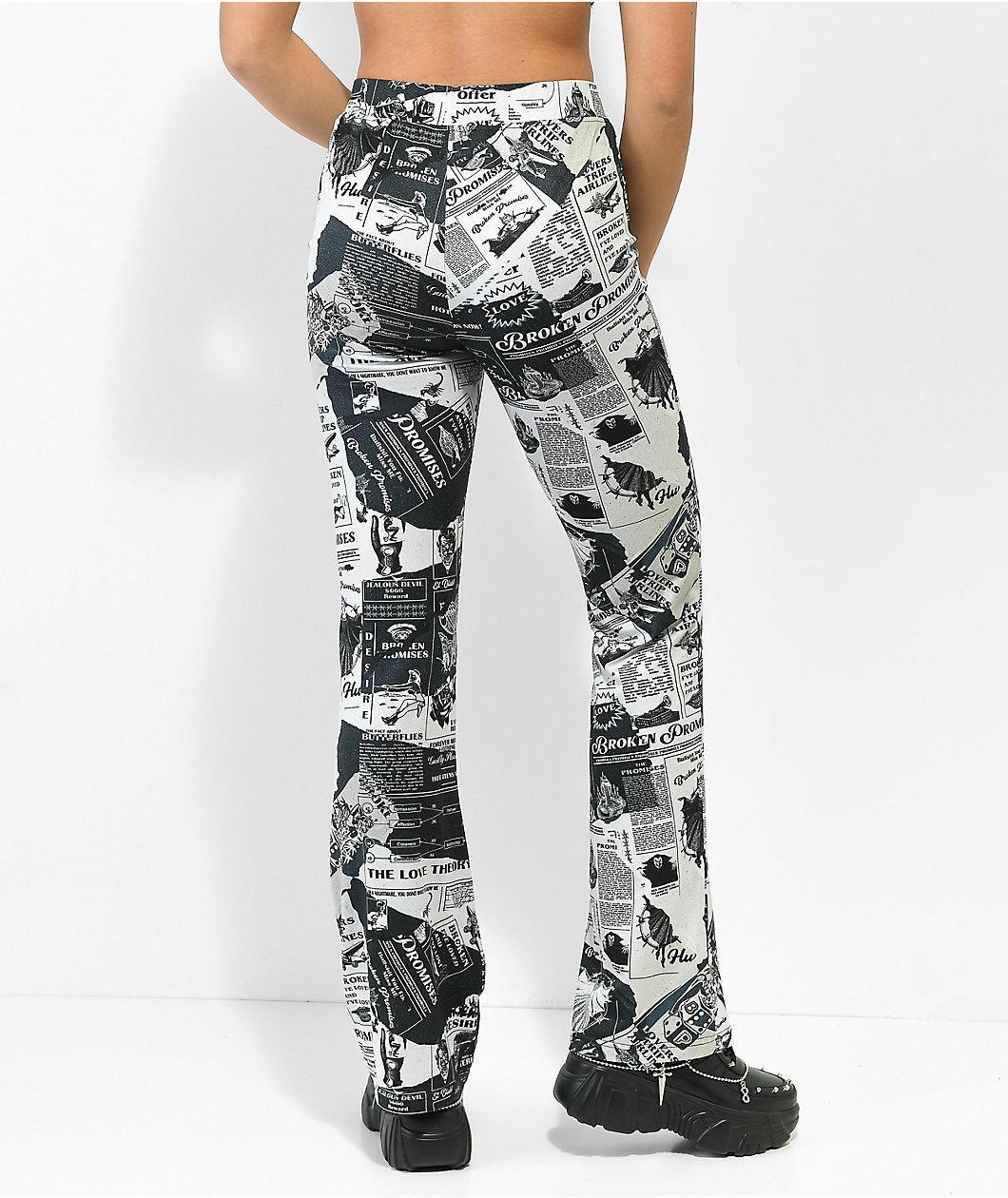 Broken Promises Mixed Media Black & White Flare Pants Product Image