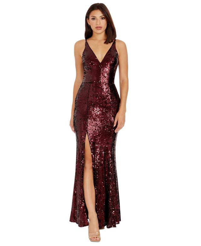 Dress the Population Womens Iris Sequined Side-Slit Gown Product Image