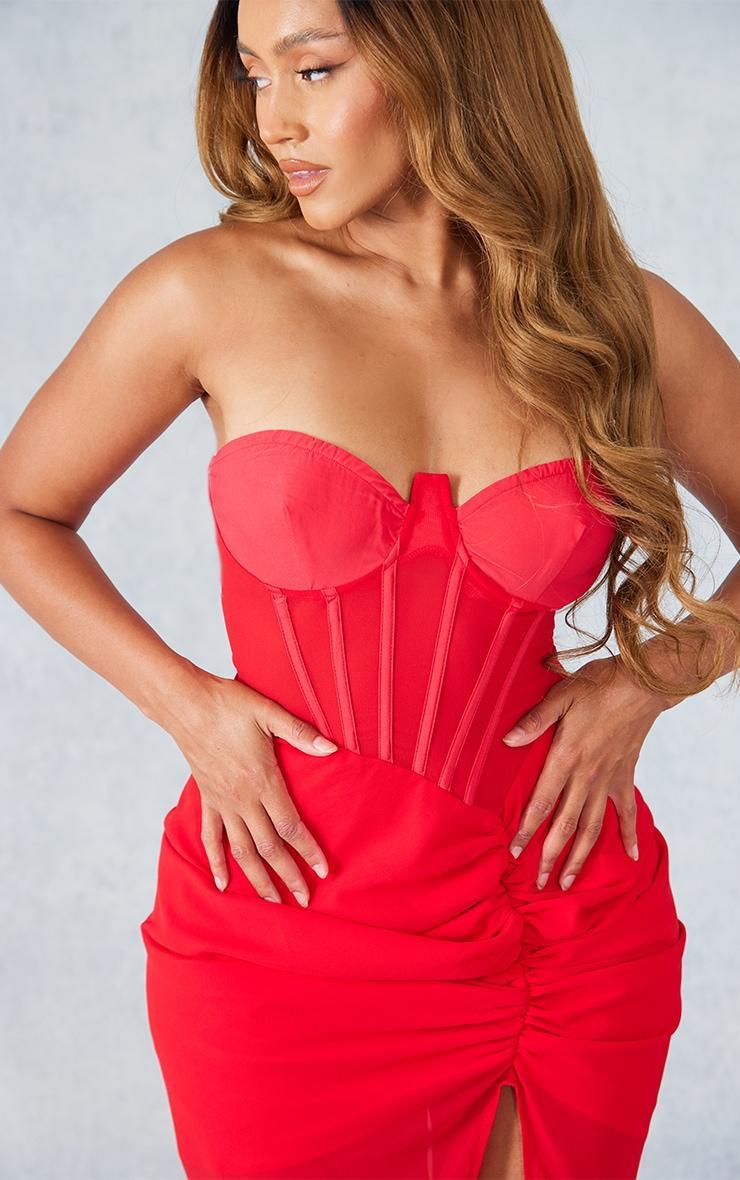 Shape Red Corset Detail Sleeveless Ruched Midi Dress Product Image