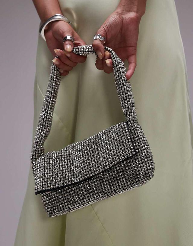 Topshop Shelly embellished shoulder bag in silver Product Image