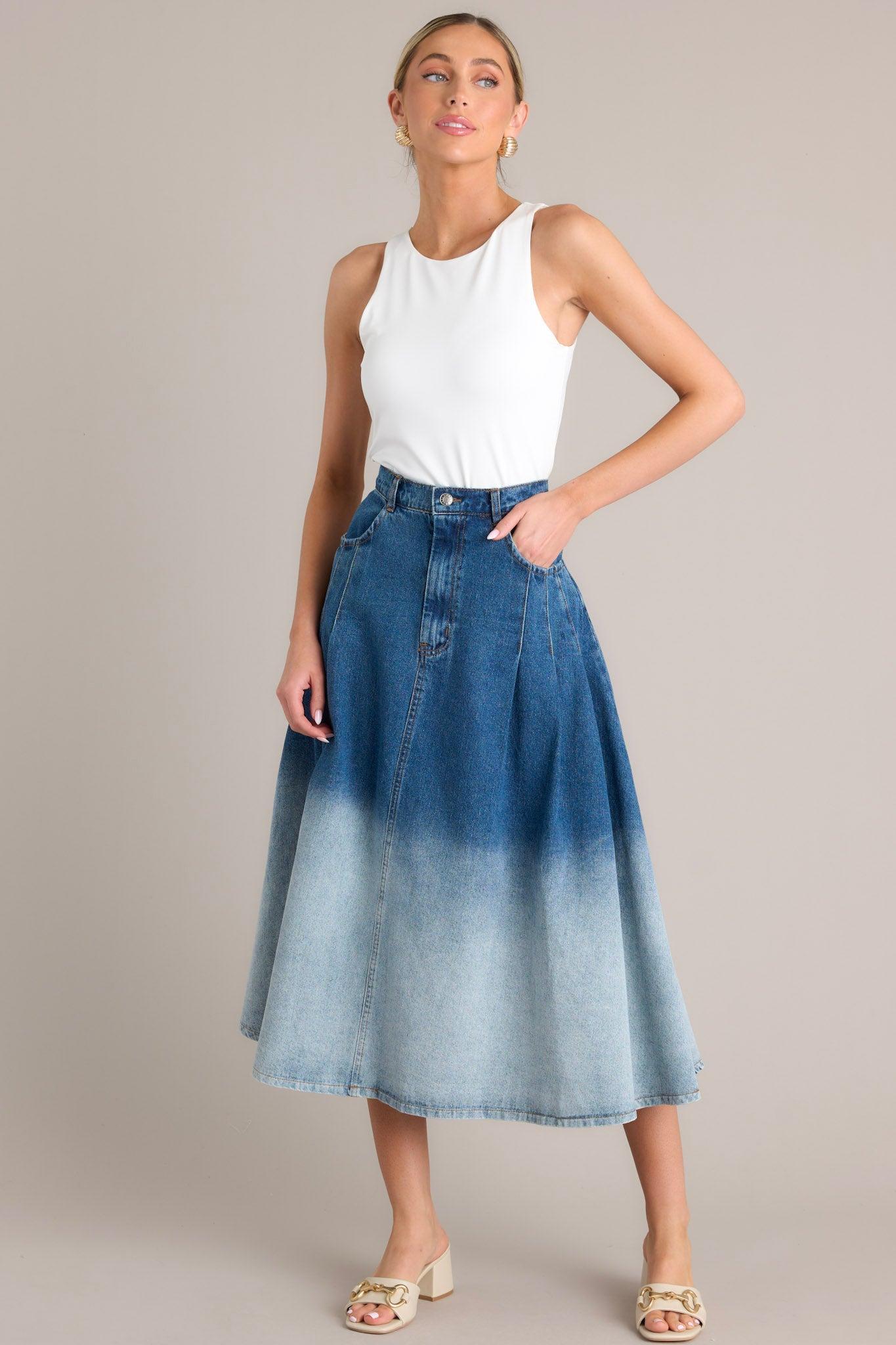 Urban Blues Ombré Denim Midi Skirt Product Image