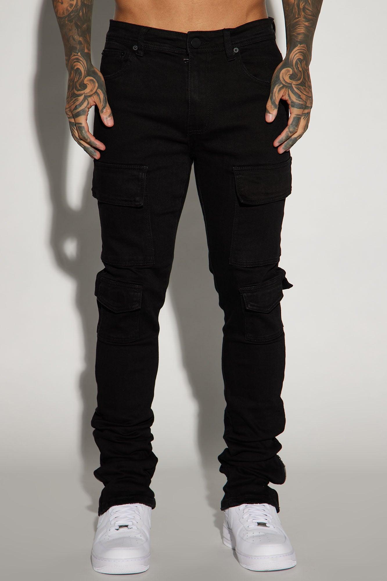 Convertible Stacked Skinny Flare Jeans - Black Product Image