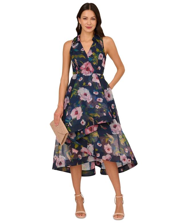 Adrianna Papell Womens Floral High-Low Organza Dress Product Image