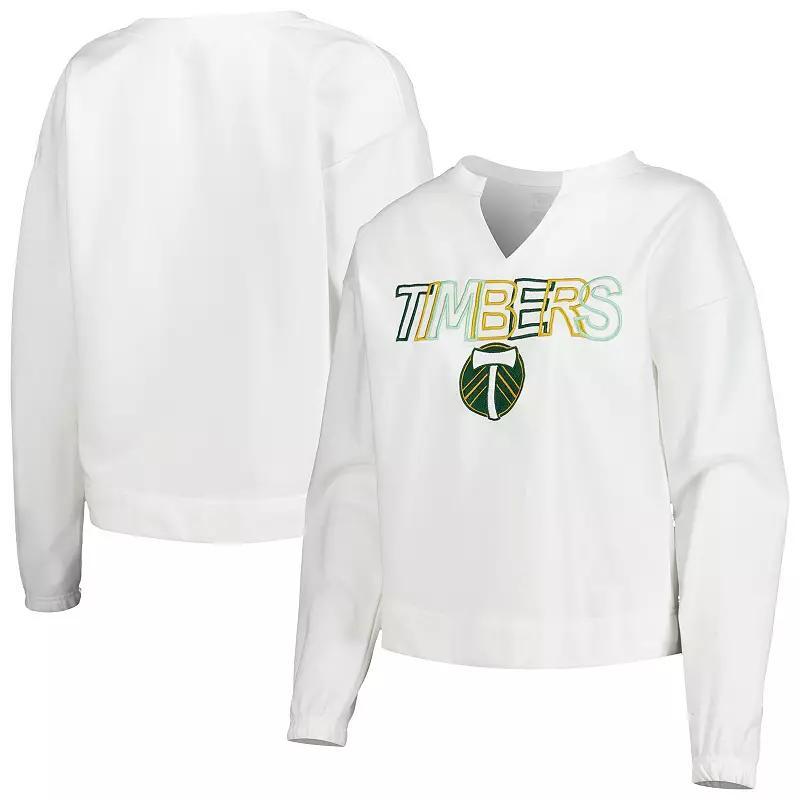 Concepts Sport Womens White Portland Timbers Sunray Notch Neck Long Sleeve T-Shirt Product Image