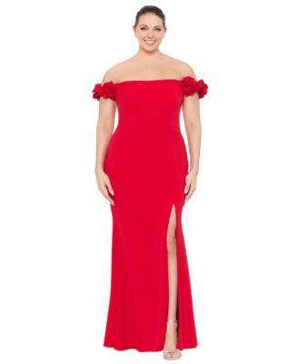 Plus Size Off-The-Shoulder Scuba Crepe Gown Product Image