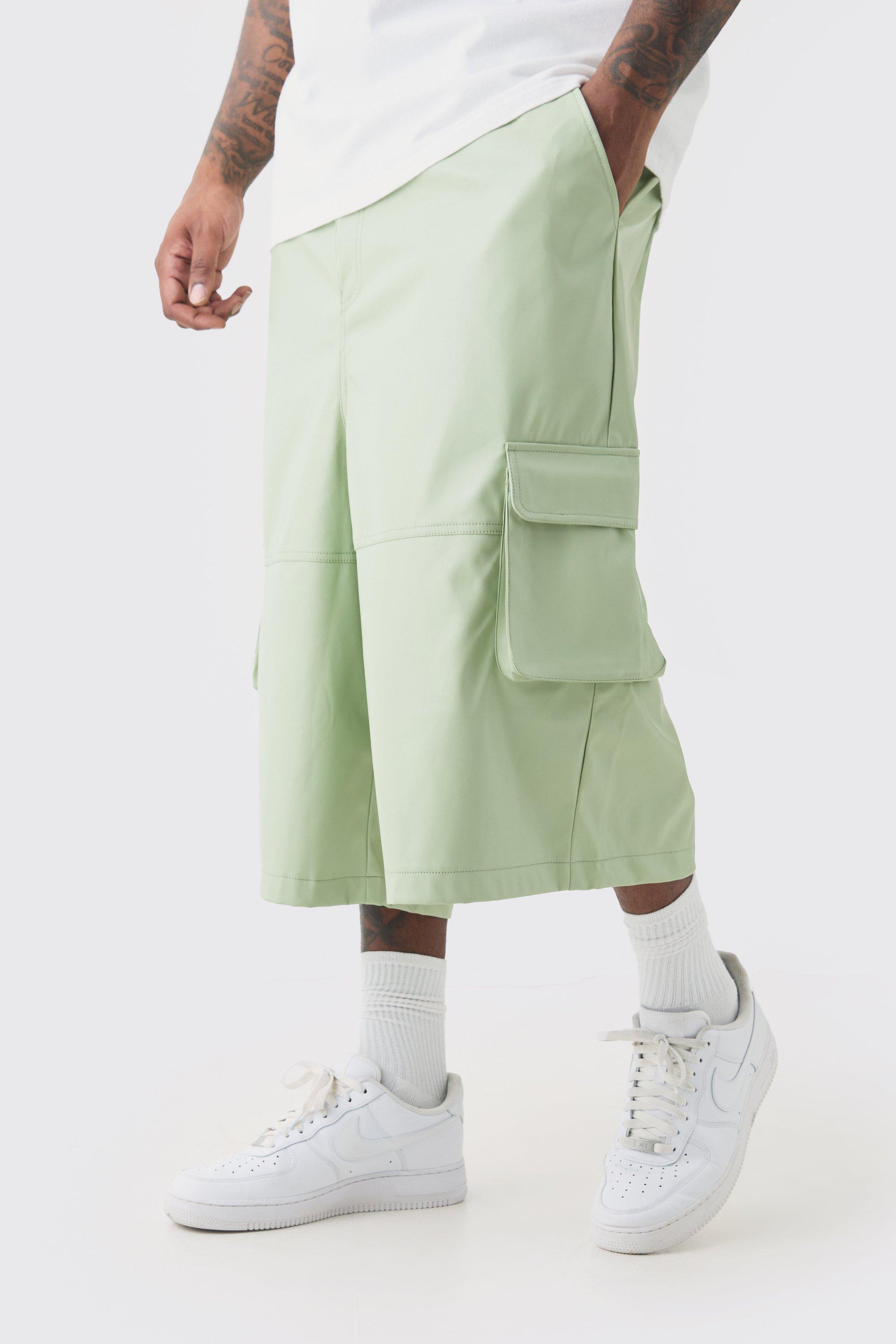 Plus Fixed Waist PU Panel Cargo Jort | boohooMAN USA Product Image