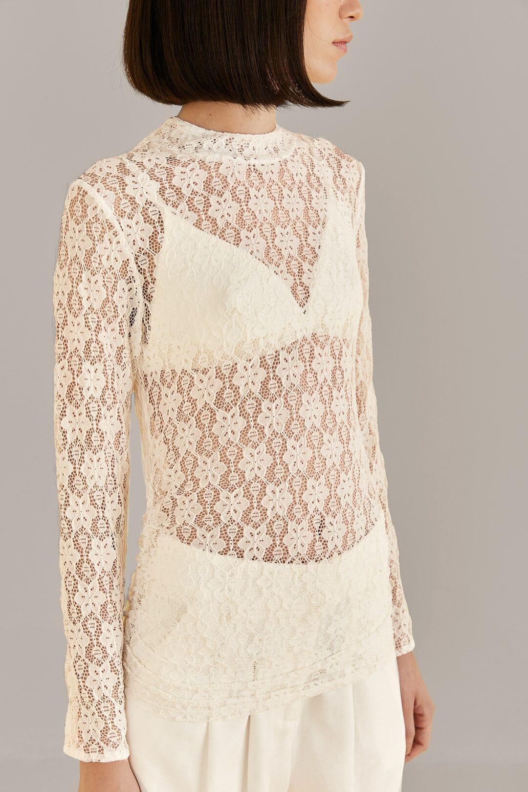 White Lace Long Sleeve Blouse Product Image