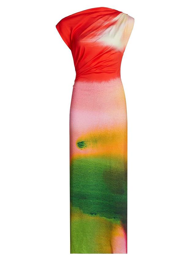 Womens Watercolor Jersey Draped Maxi Dress Product Image