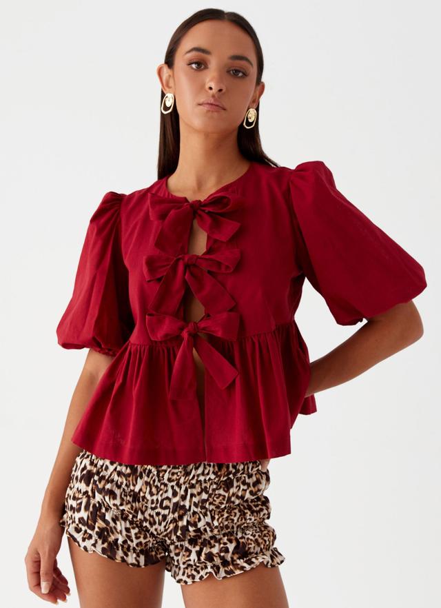 Western Wind Tie Top - Maroon Product Image