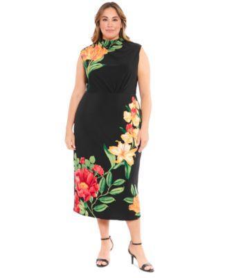 Plus Size Floral Mock-Neck Sheath Dress Product Image