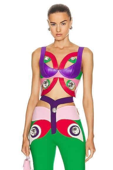 AREA Butterfly Cutout Leather Bustier Top in Purple Product Image