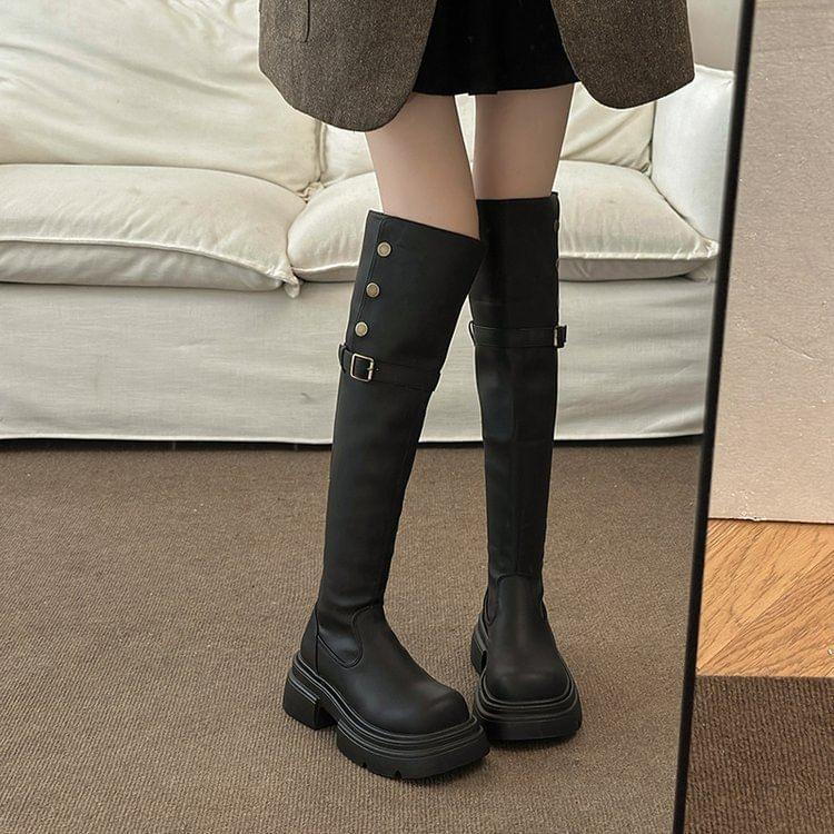 Platform Buckled Button Over The Knee Boots product image