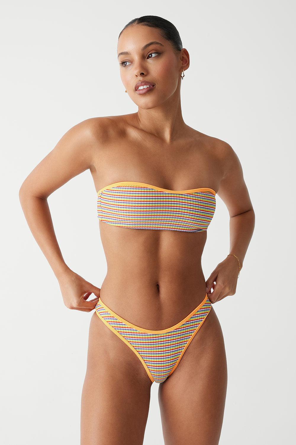 Rosabella Striped Bandeau Bikini Top - Hawaiian Sky Product Image