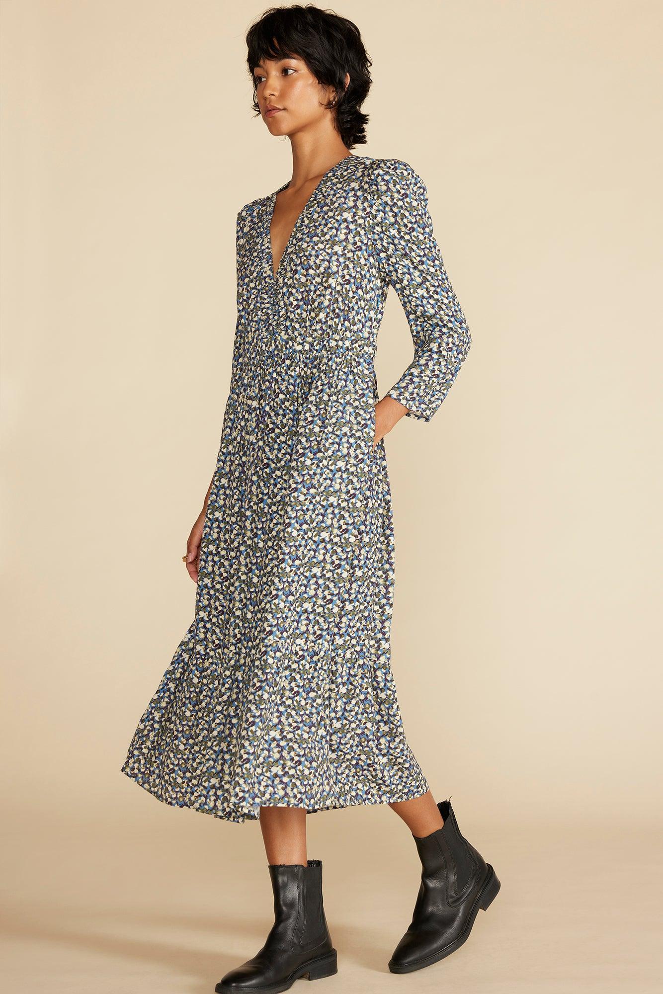 Danielle Puff Sleeve Dress - Rennes Sky Blue Floral Print Product Image