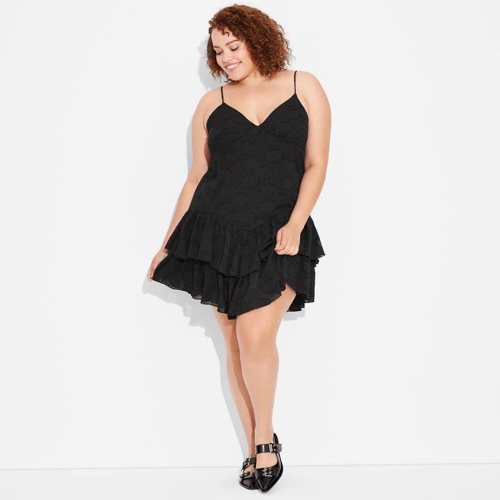 Womens Game Day Ruffle Mini Skater Dress - Wild Fable Black XXL Product Image