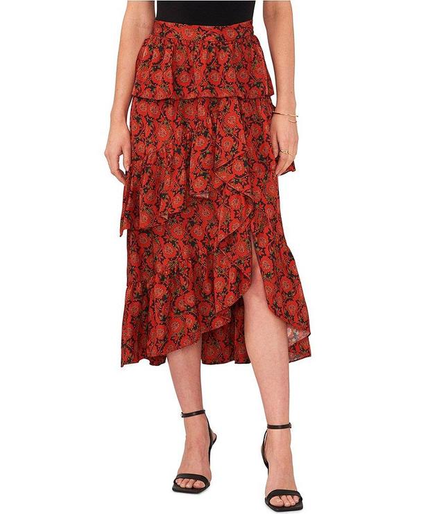 1. STATE Climbing Blooms Print Cascading Ruffle Tiered A-Line Midi Skirt Product Image