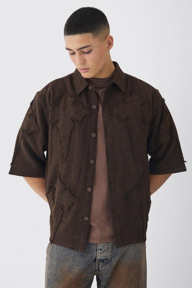 Oversized Cross Applique Brushed Half Sleeve Shirt | boohooMAN USA Product Image