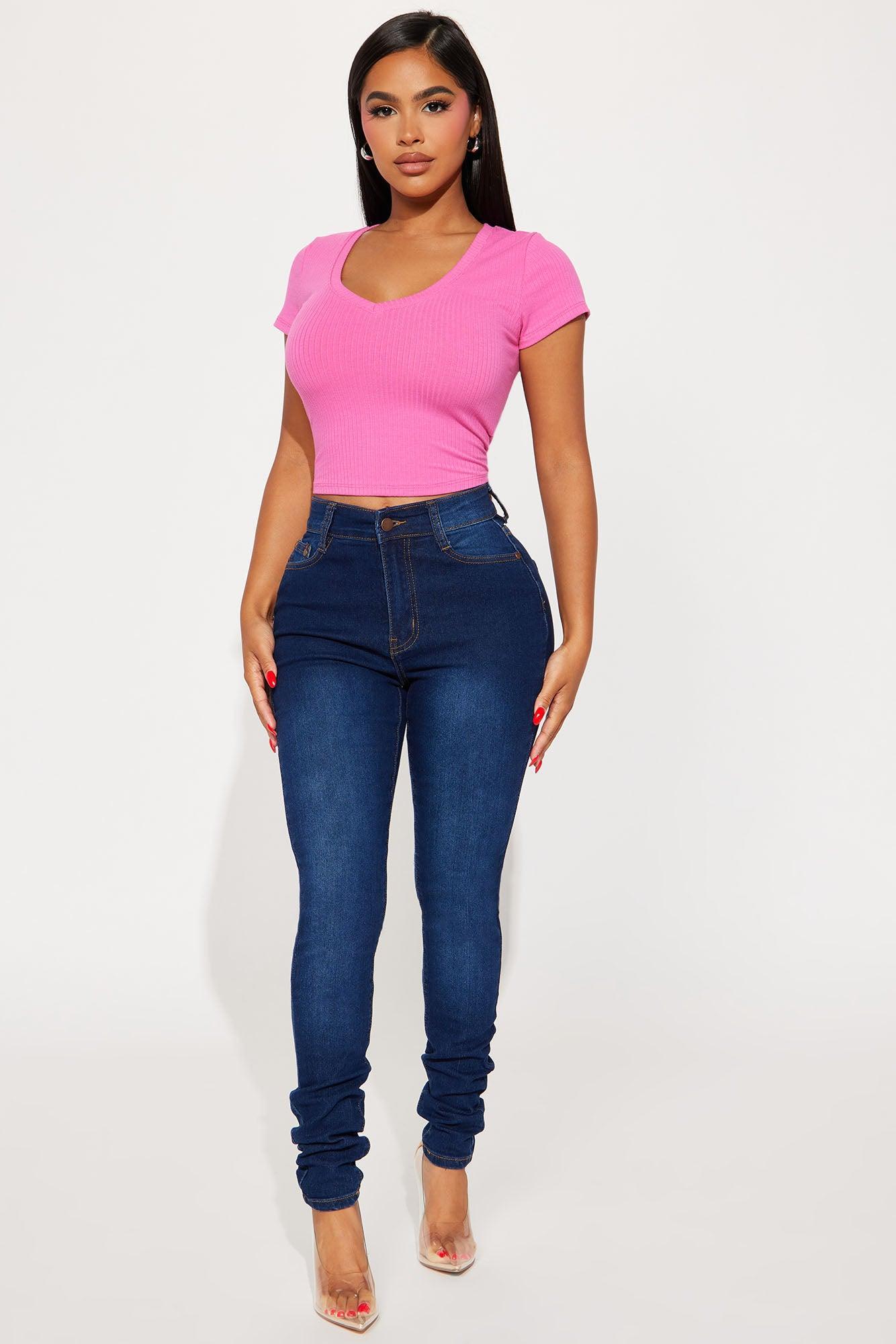 Sade Ribbed Crew Neck Top - Fuchsia Product Image