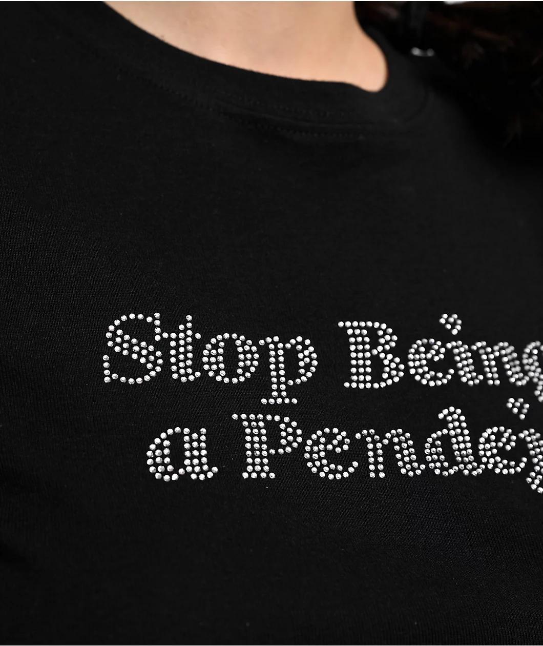 Bella Dona Stop Being A Pendeja Rhinestone Black Crop T-Shirt Product Image