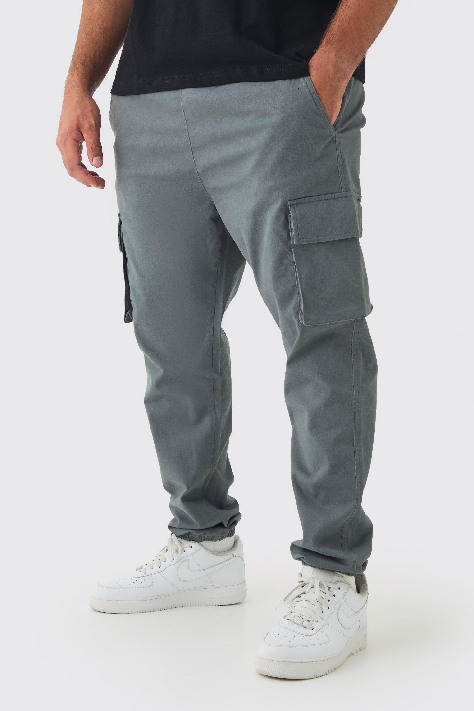 Plus Slim Fit Elasticated Waist Cuffed Cargo Trousers | boohooMAN USA Product Image