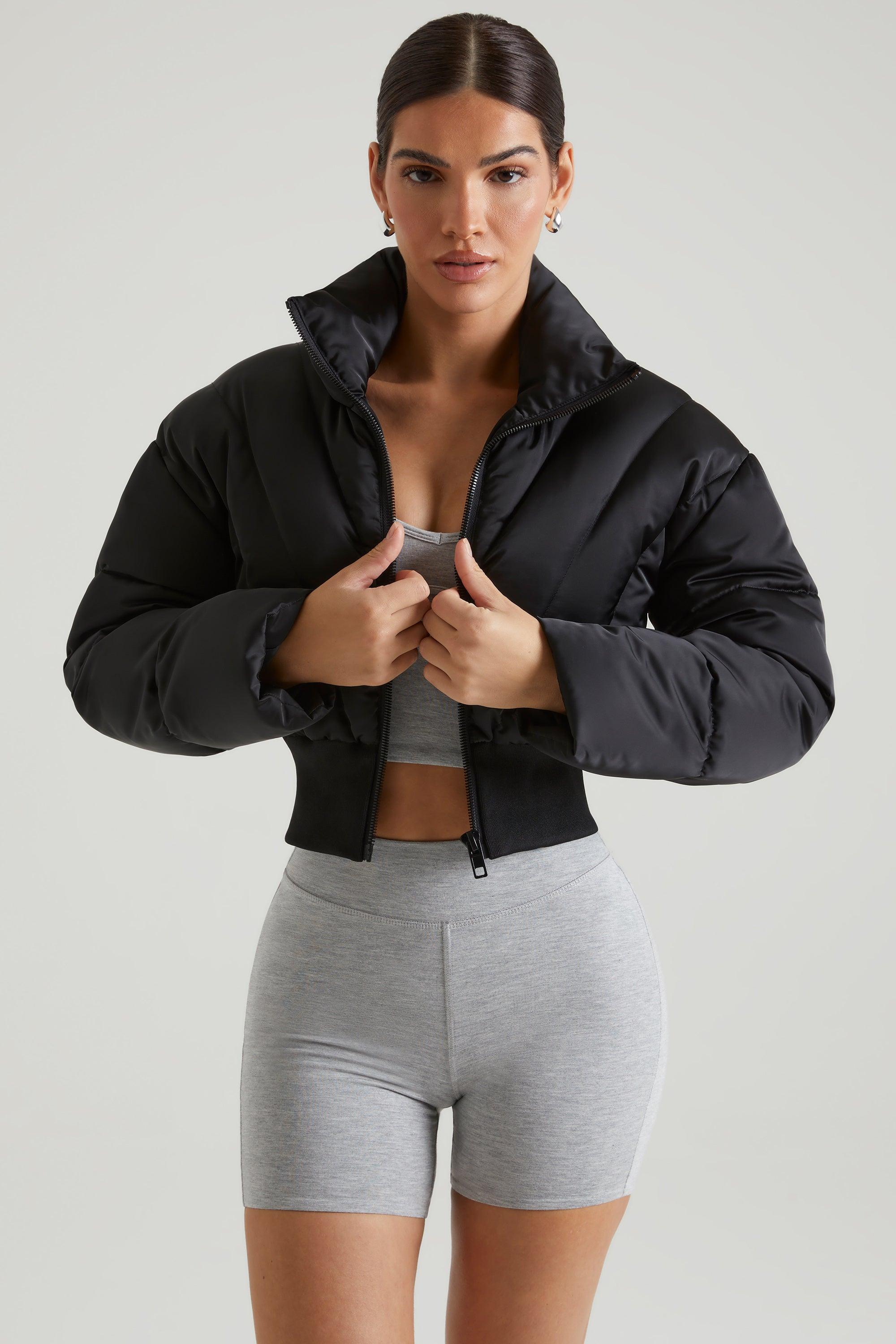 Ribbed Puffer Jacket in Black Product Image