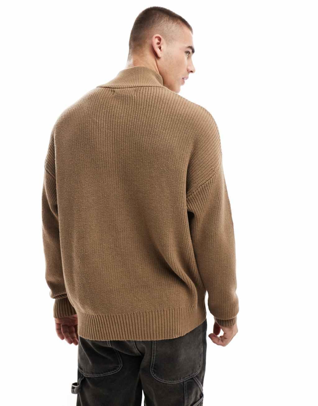 Cotton On knitted long sleeve polo top in tan Product Image