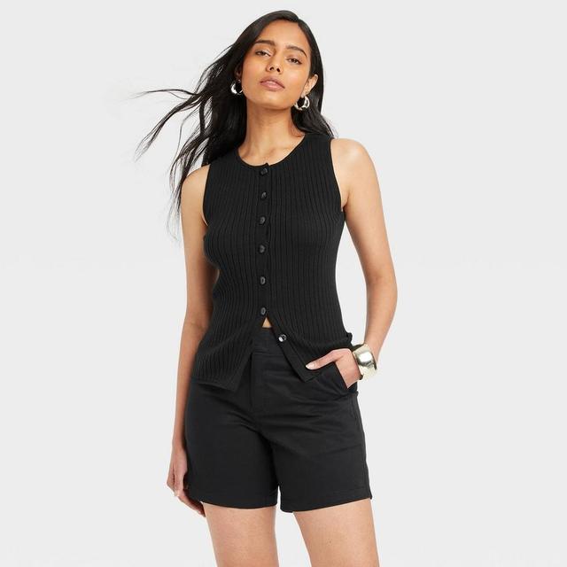 Womens Crewneck Button-Down Vest - A New Day Black XS Product Image