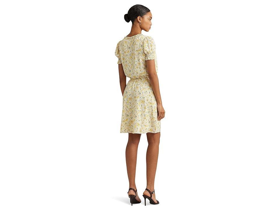 Lauren Ralph Lauren Floral Georgette Puff-Sleeve Dress (Cream/Yellow Multi) Women's Dress Product Image