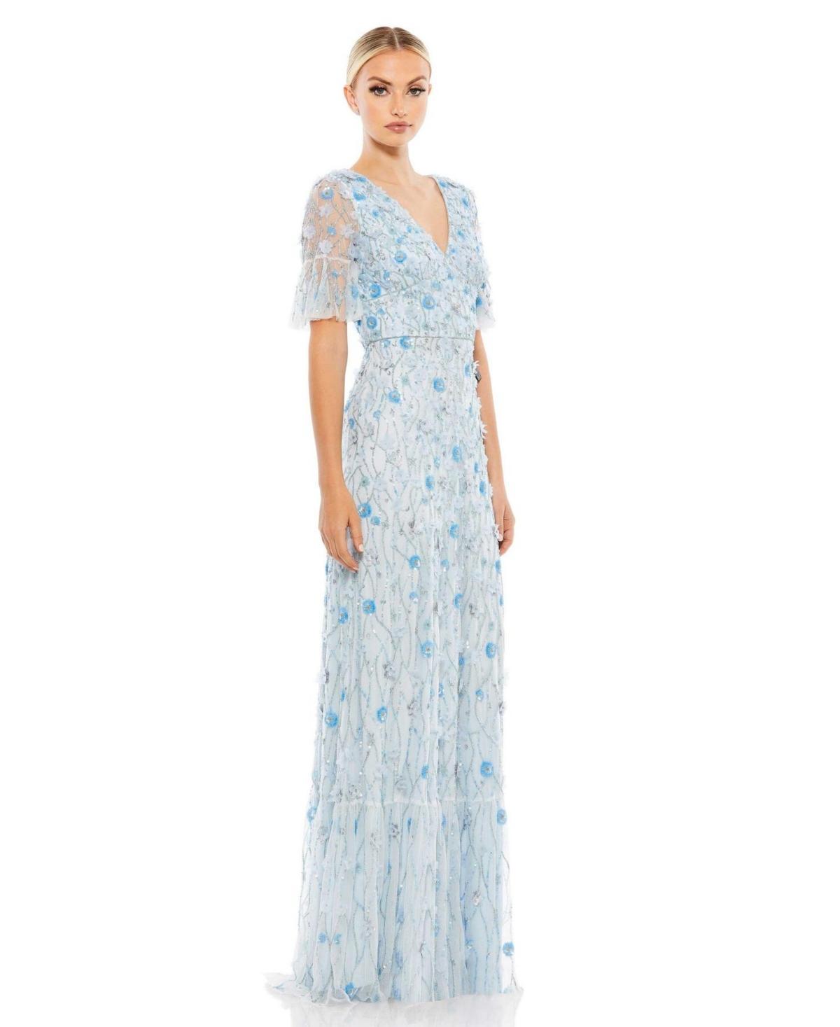 Womens Floral Sequined Column Gown Product Image