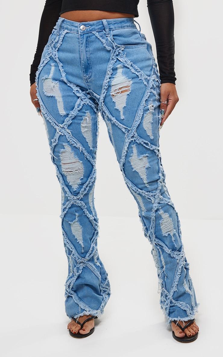 Shape Light Blue Wash Denim Seam Detail Flare Jeans Product Image