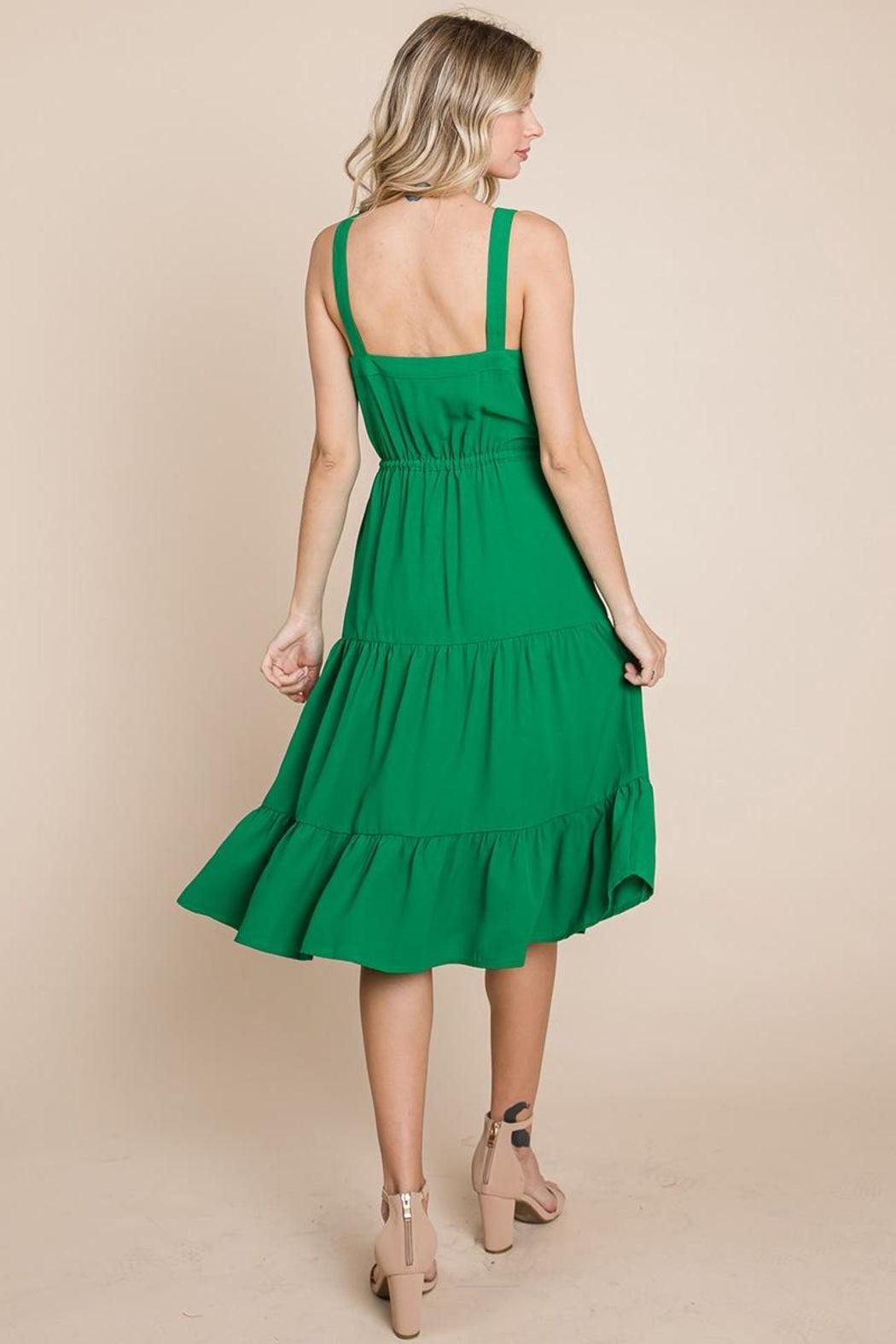 Tiered Square Neck Ruffled Button Midi Sundresses Product Image