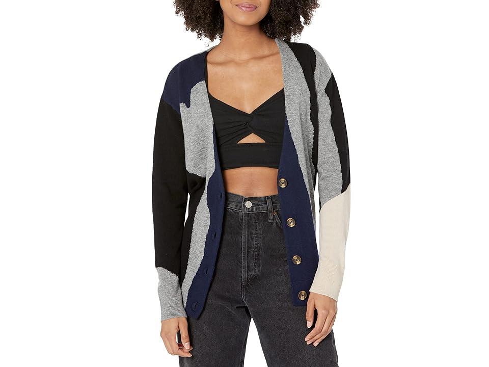 LABEL Intarsia Cardi (Light Grey/Black/Navy/Putty) Women's Sweater Product Image