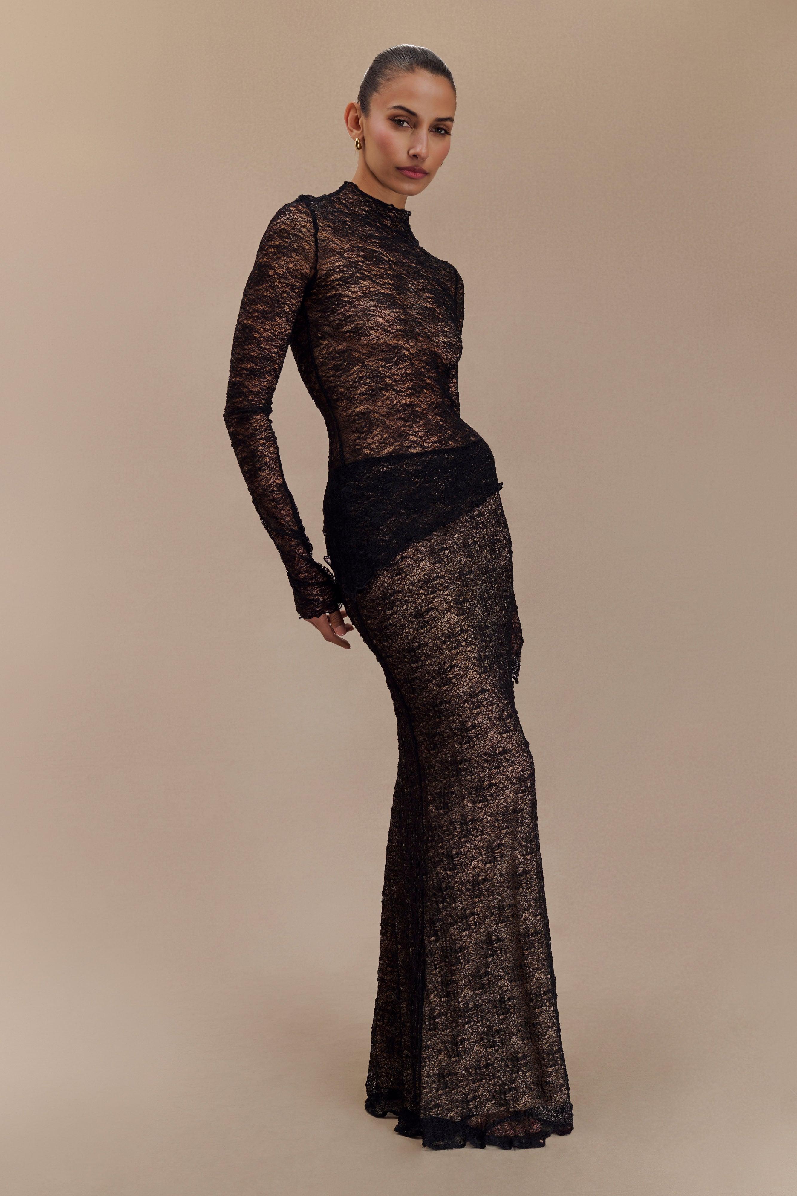 Robyn Sheer Lace Maxi Skirt - Black Product Image