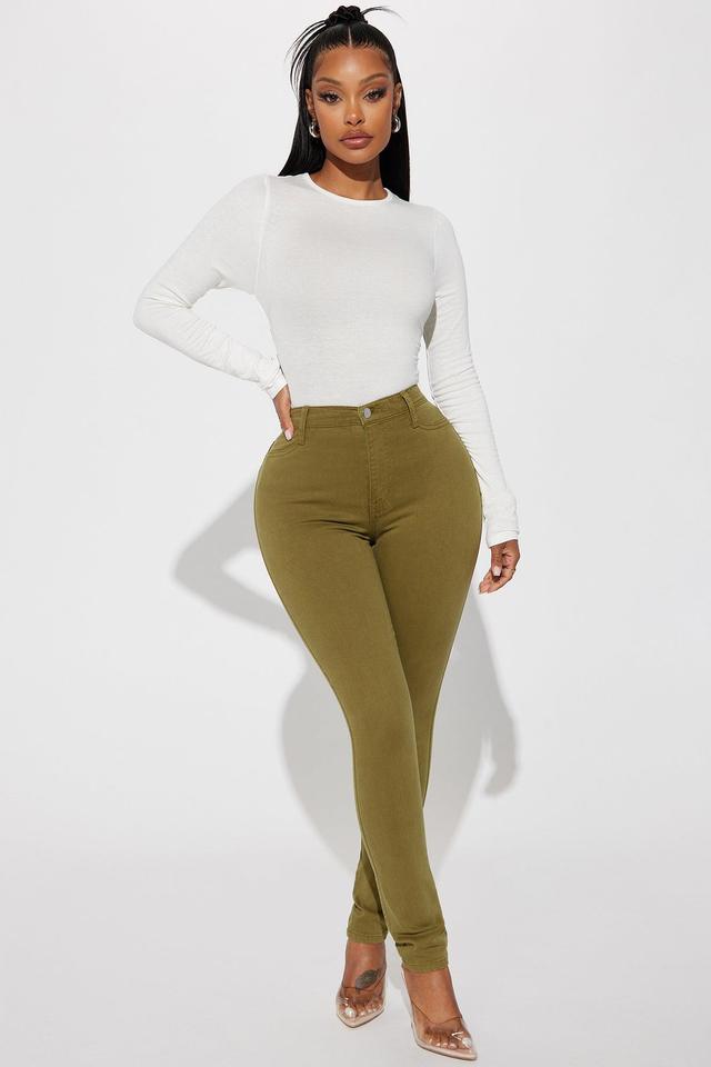 Classic Color High Waist Skinny Jeans - Olive Product Image