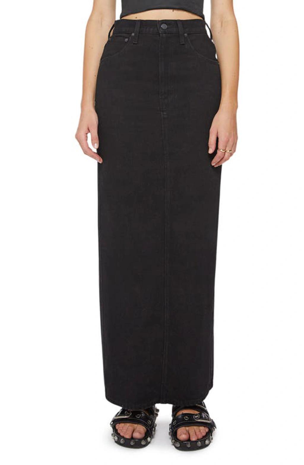 The Candy Stick Denim Maxi Skirt In Black product image