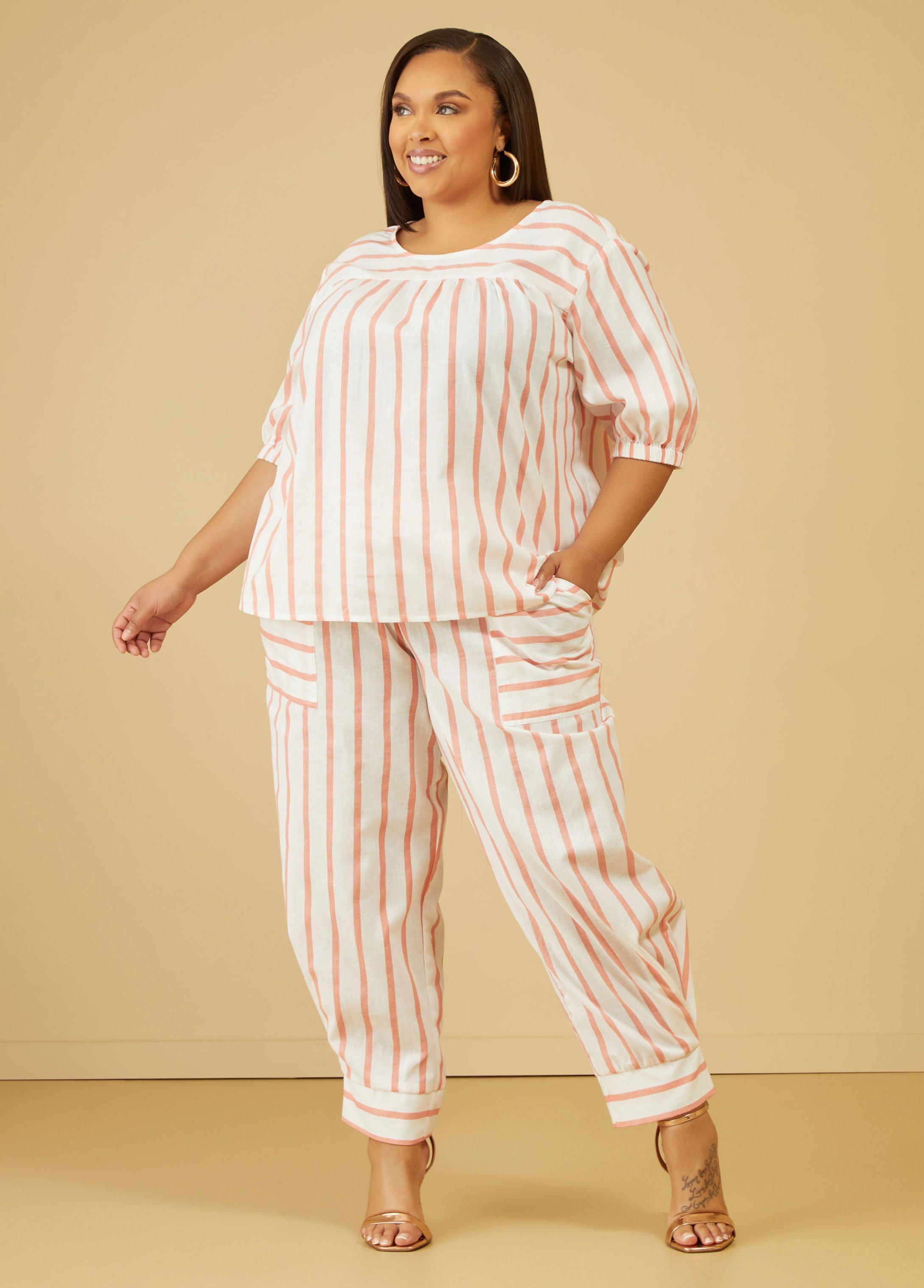 Plus Size Striped Linen Blend Joggers Ashley Stewart Product Image