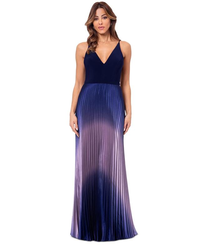 Betsy & Adam Womens Ombre Pleated Gown - Navy Product Image