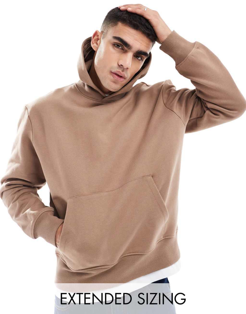 ASOS DESIGN premium heavyweight oversized hoodie in beige Product Image