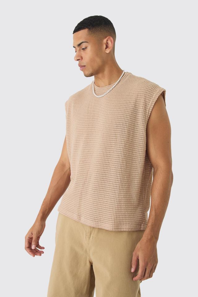 Oversized Drop Shoulder Textured Tank | boohooMAN USA Product Image