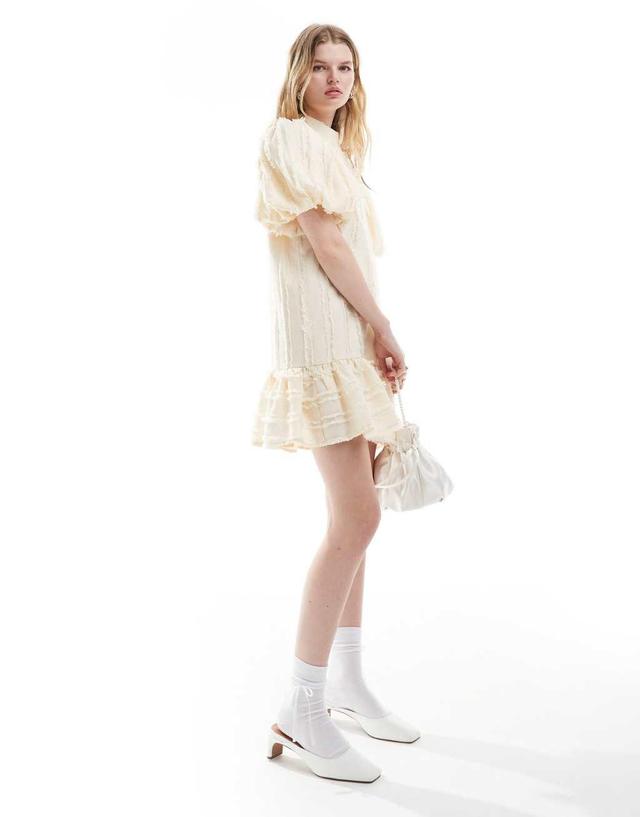 Ghospell textured puff sleeve mini dress in ivory Product Image