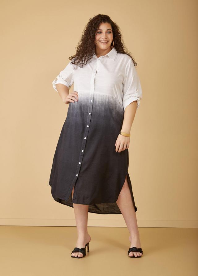 Plus Size Ombre Slub Woven Midaxi Shirtdress Ashley Stewart Product Image