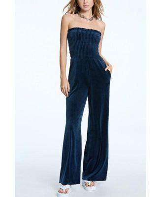 Women's Classic Velour Smocked Sleeveless Jumpsuit Product Image