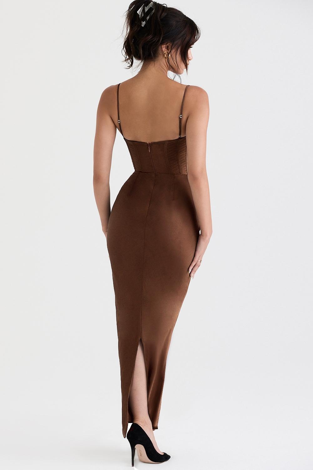 Charmaine Chocolate Corset Maxi Dress Product Image