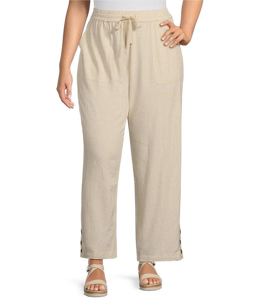 Multiples Plus Size Linen-Blend Drawstring Elastic Waist Pull-On Ankle Pants product image