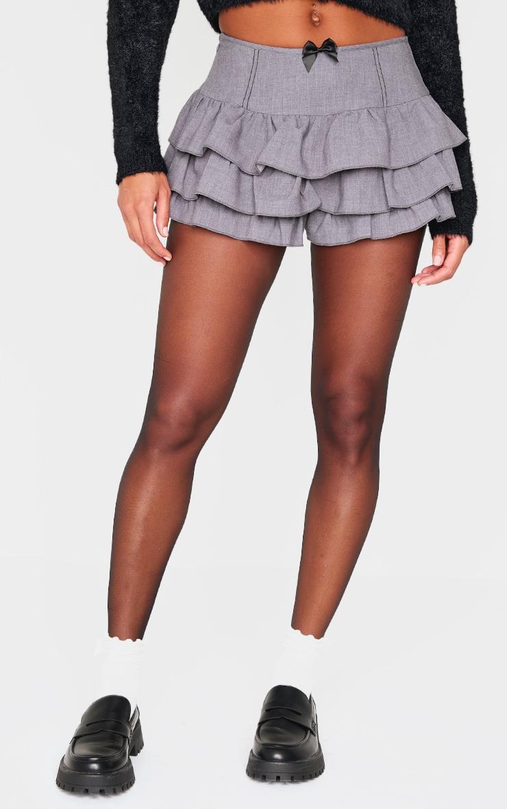 Charcoal Grey Bow Detail Tailored Frilly Bloomers Product Image