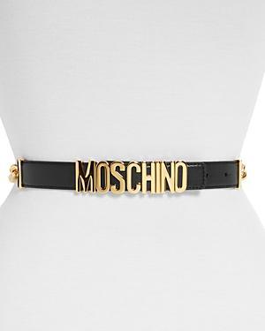 Moschino Womens Logo Buckle Leather & Chainlink Belt Product Image